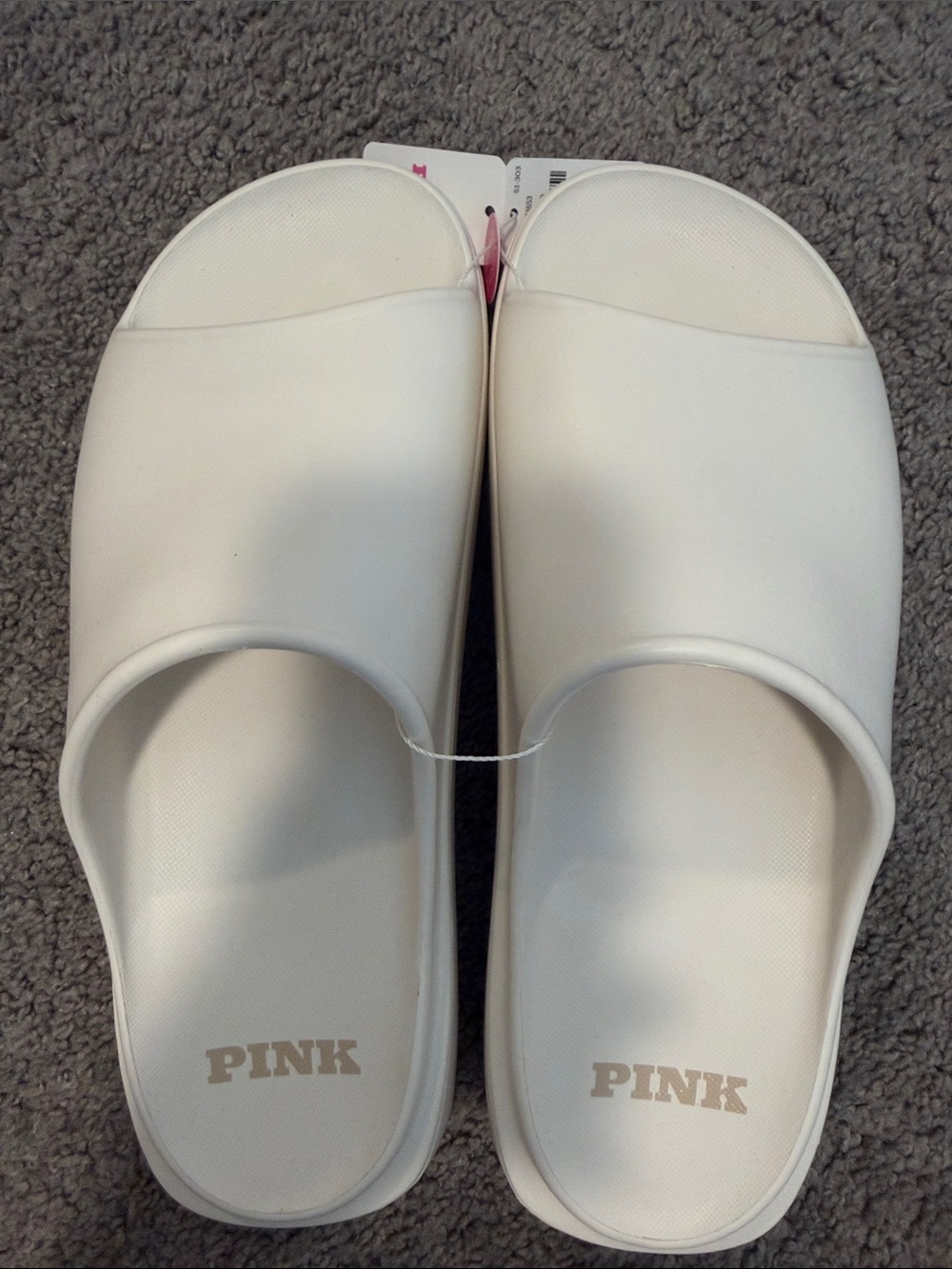 PINK Victoria's Secret White Slide Sandals with Logo